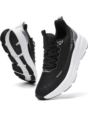 Women's Black White Running Shoes Lace-Up Tennis Workout Walking Shoes